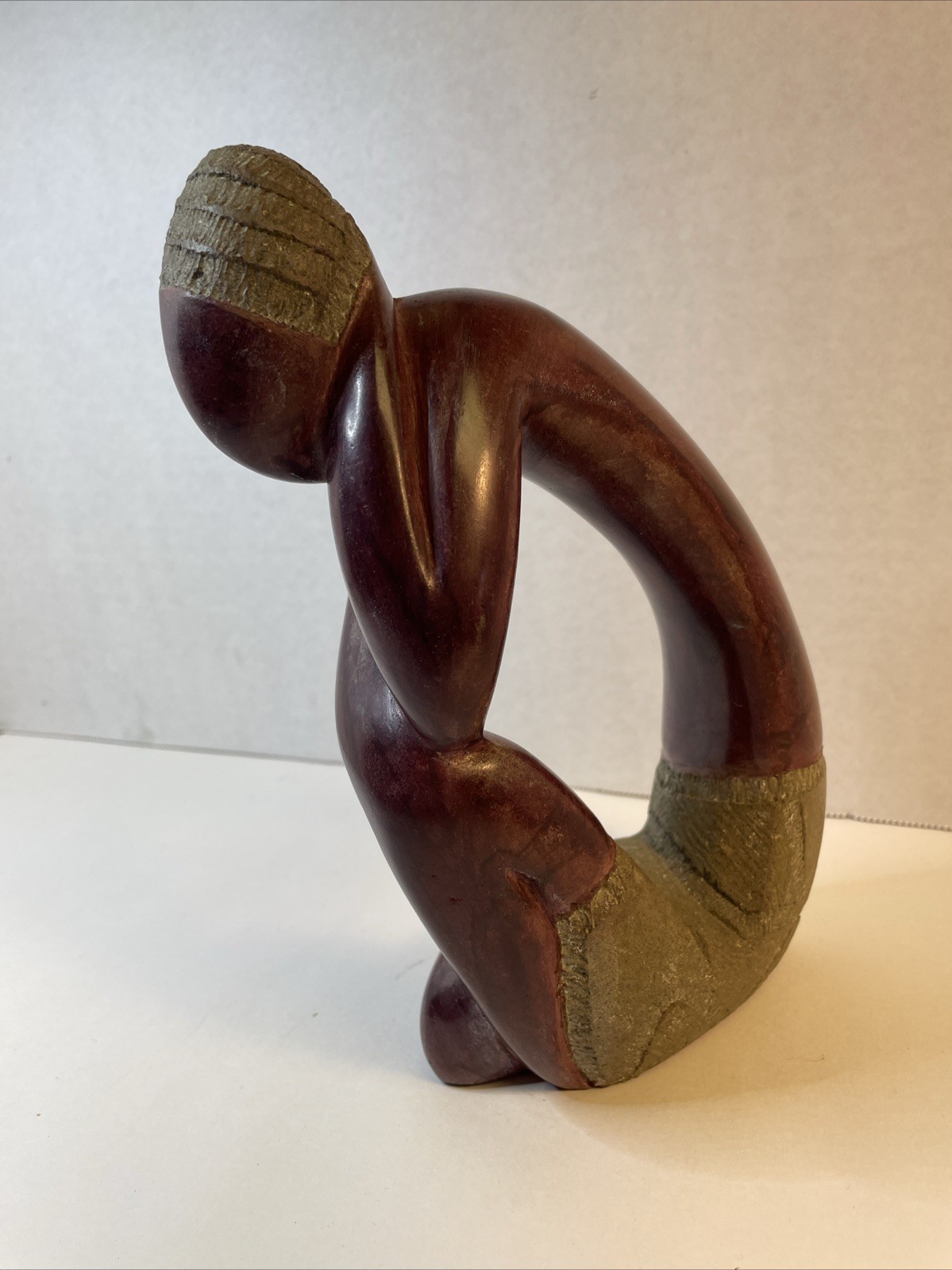 Thinking Man Vtg Stone Carving Red/ Brown 8 1/2”