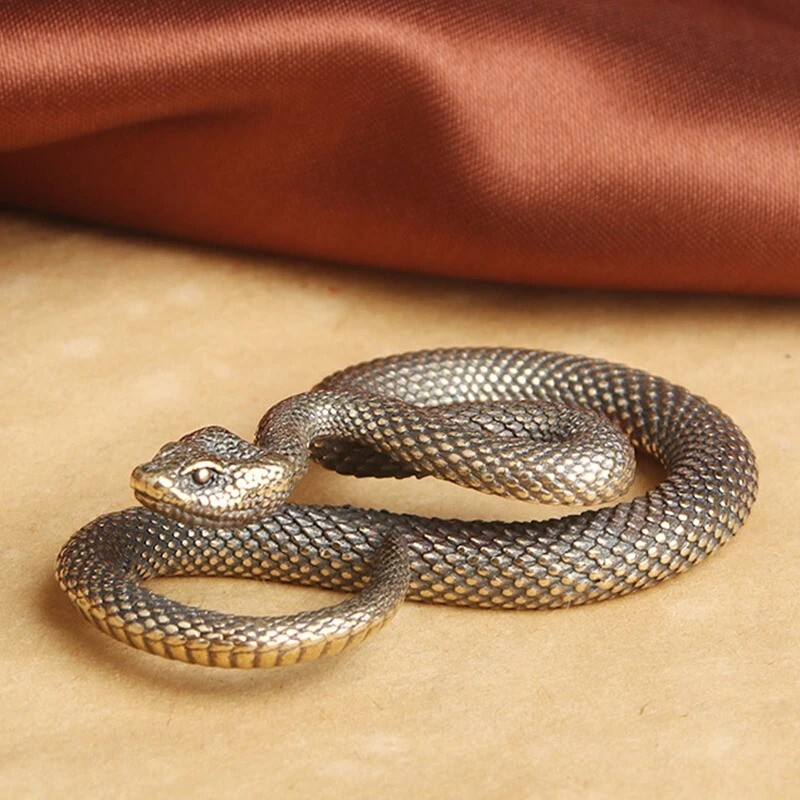 Brass Snake Figurine Statue Home Office Table Decoration Animal Figurines Toys