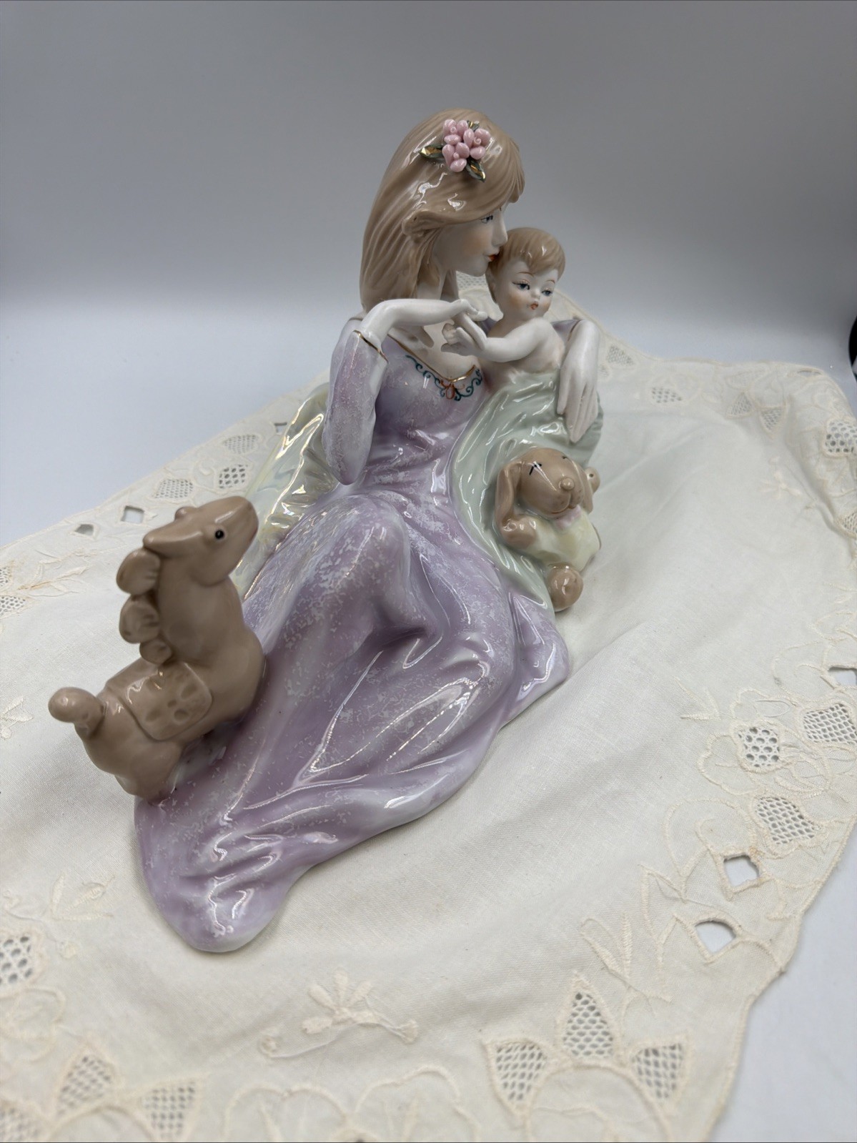 Attr. NAO BY LLADRO Reclining MOTHER & Child Figurine Rabbit & Horse Porcelain