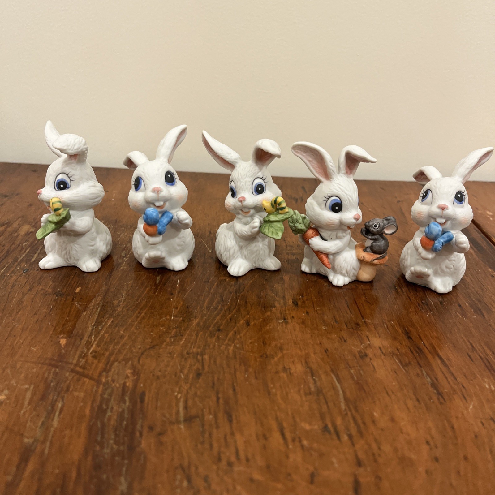 Vtg 5 1980’s Lefton White Boy Girl Bunnies Bunny Easter Eggs Figurines #05443