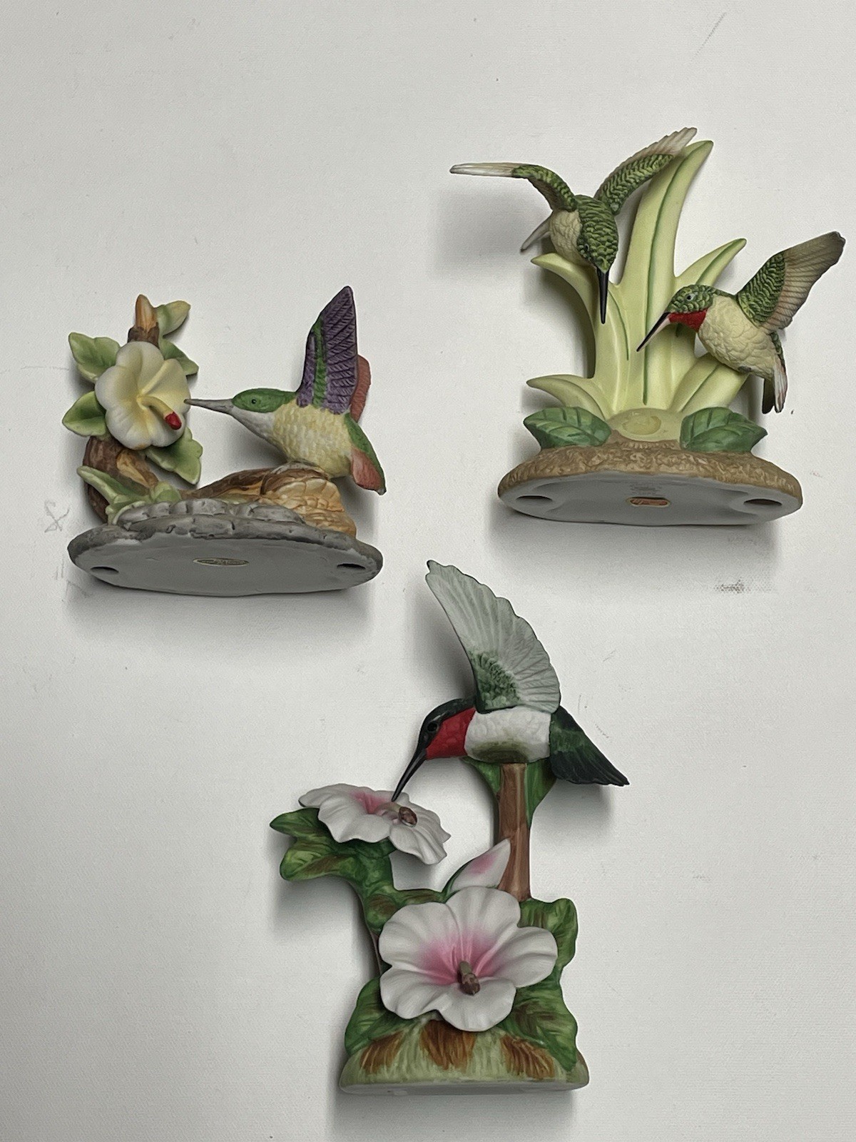 Vintage Figurine Gallery Porcelain Hummingbird and Flowers Lot of 3