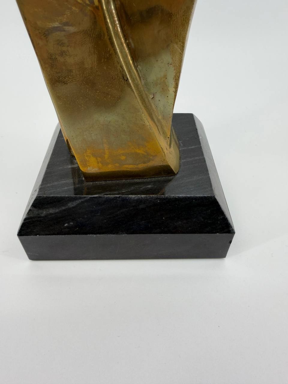 Vintage Brass Abstract Face Sculpture Stone Base 4.68 lb Decor