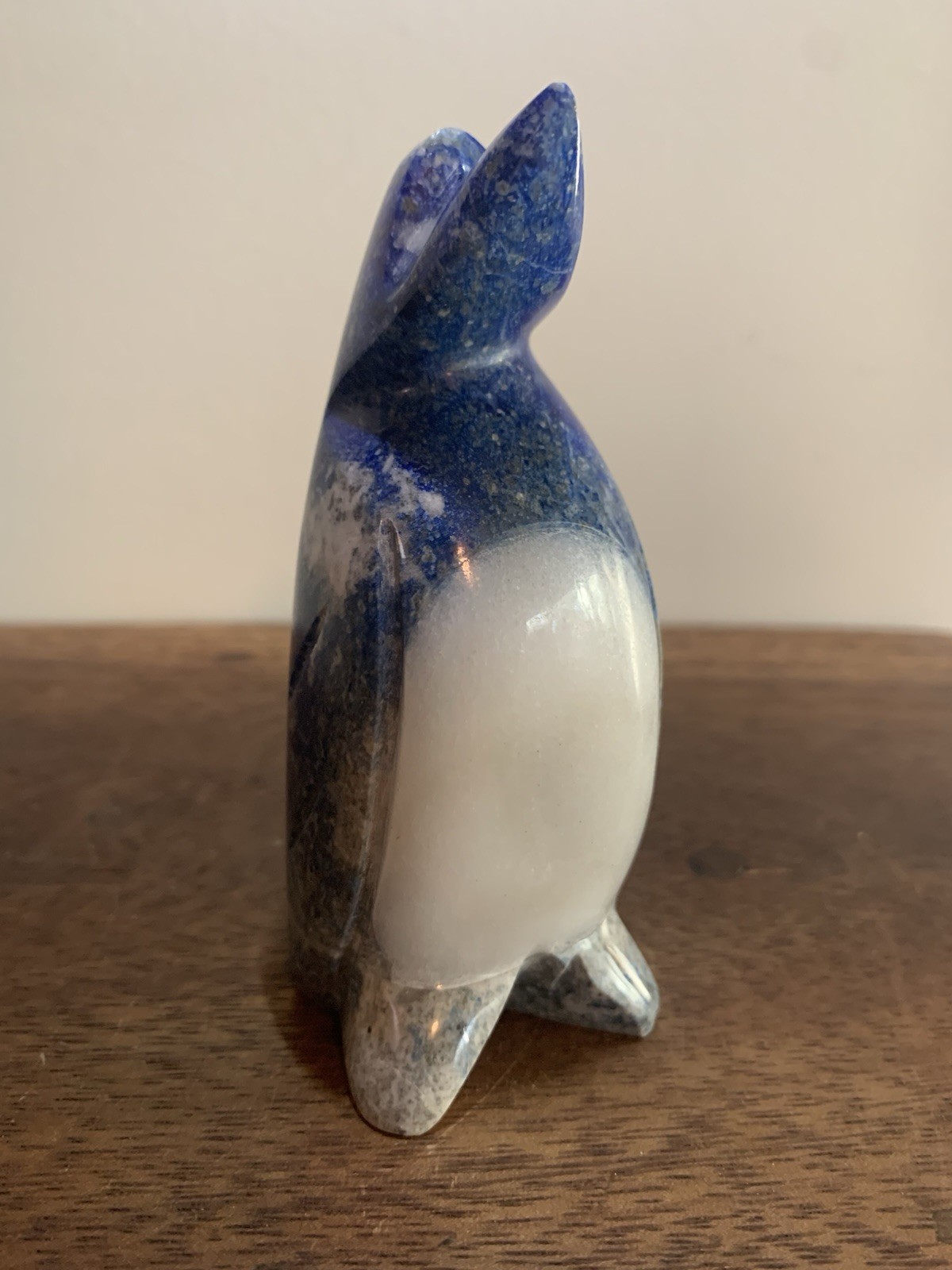 Lapis Lazuli Carved Penguin W/ White Marble Belly, 4” Chile, Vintage