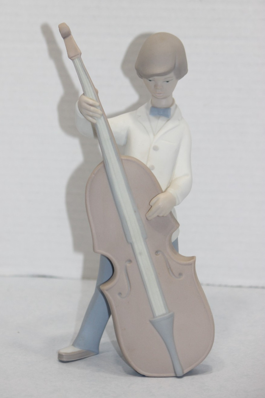 Vintage Lladro Boy With Double Bass #4615 Figurine NO BOX Matte Finish
