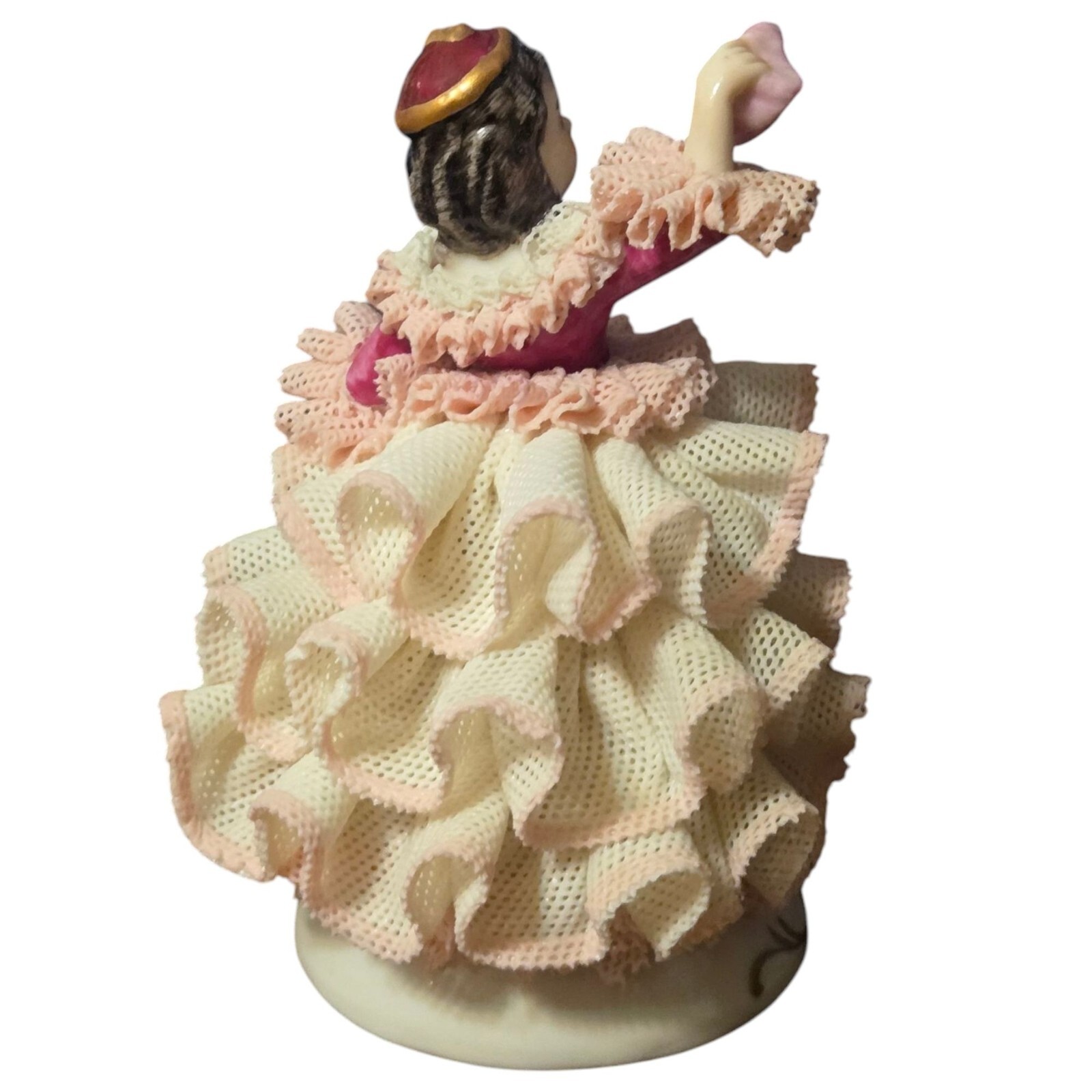 Vintage Irish Dresden Porcelain Figurine Babette Pink Lace Dress