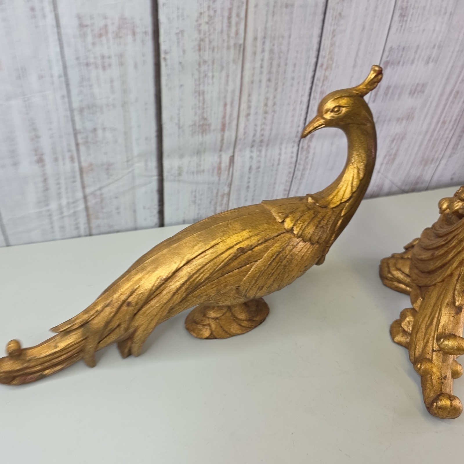 Vintage Gold Gilted Peacock Pair MCM Hollywood Regency Decor 2 Piece Figurine