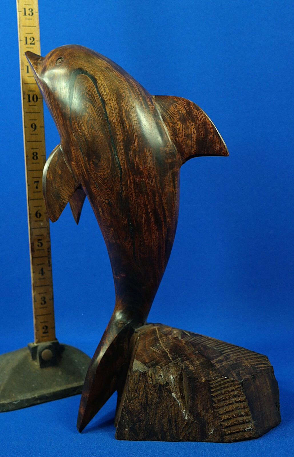 Vintage Hand-carved Solid Wood Dolphin Sculpture 11.5″ Tall