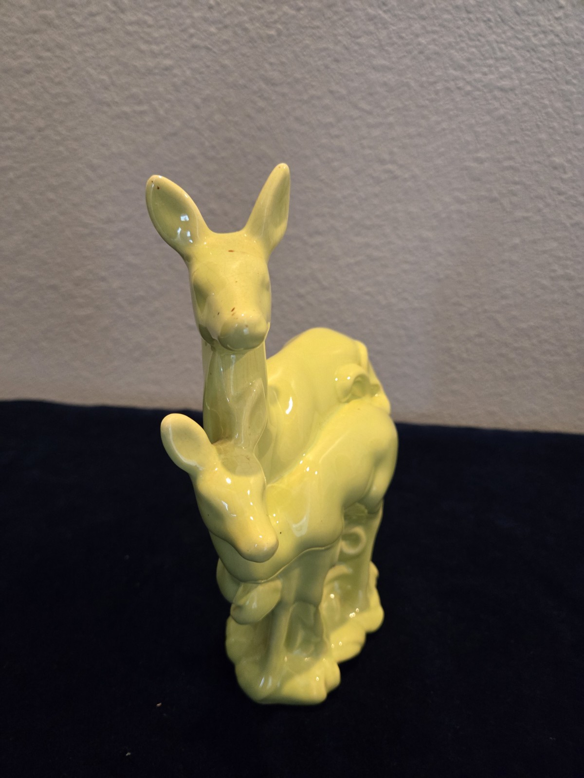 Mid-century Modern/ Art Deco Lime Green Deer And Fawn Ceramic Statue 10″ Tall