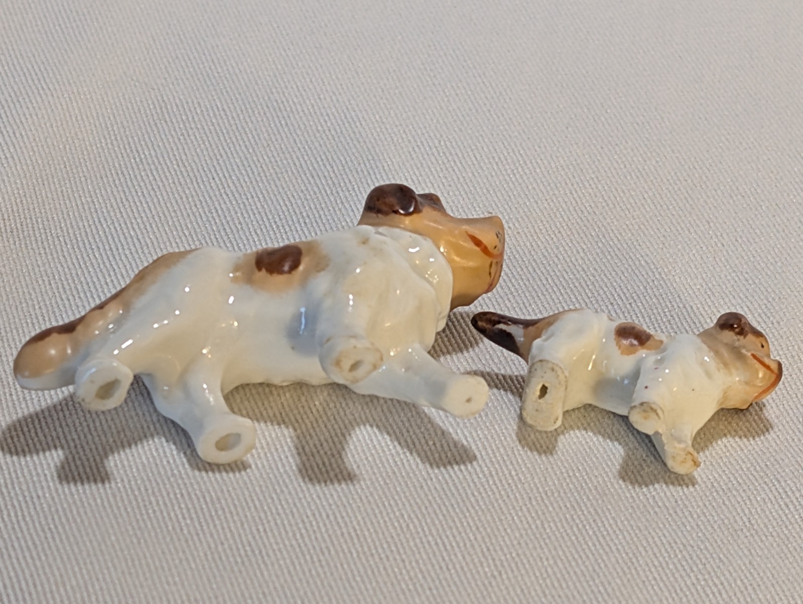 Vintage set of 2 saint Bernard dog figurines miniature bone China puppy + mom