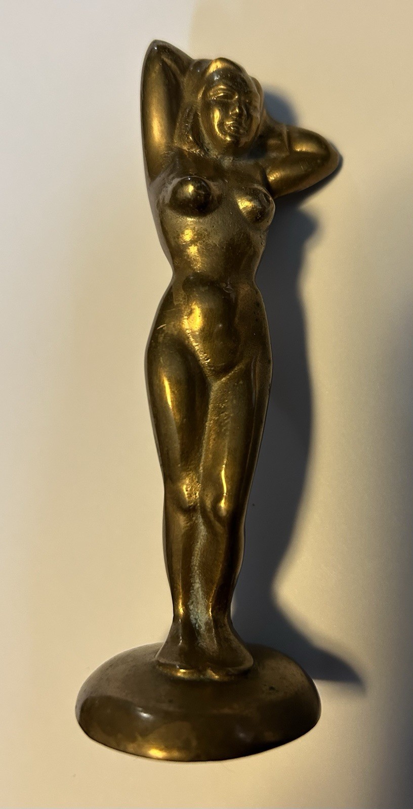 Vintage 1946 Russwood Brass Nude Woman Statue Bottle Opener 4 5/16″ 7.1 oz.