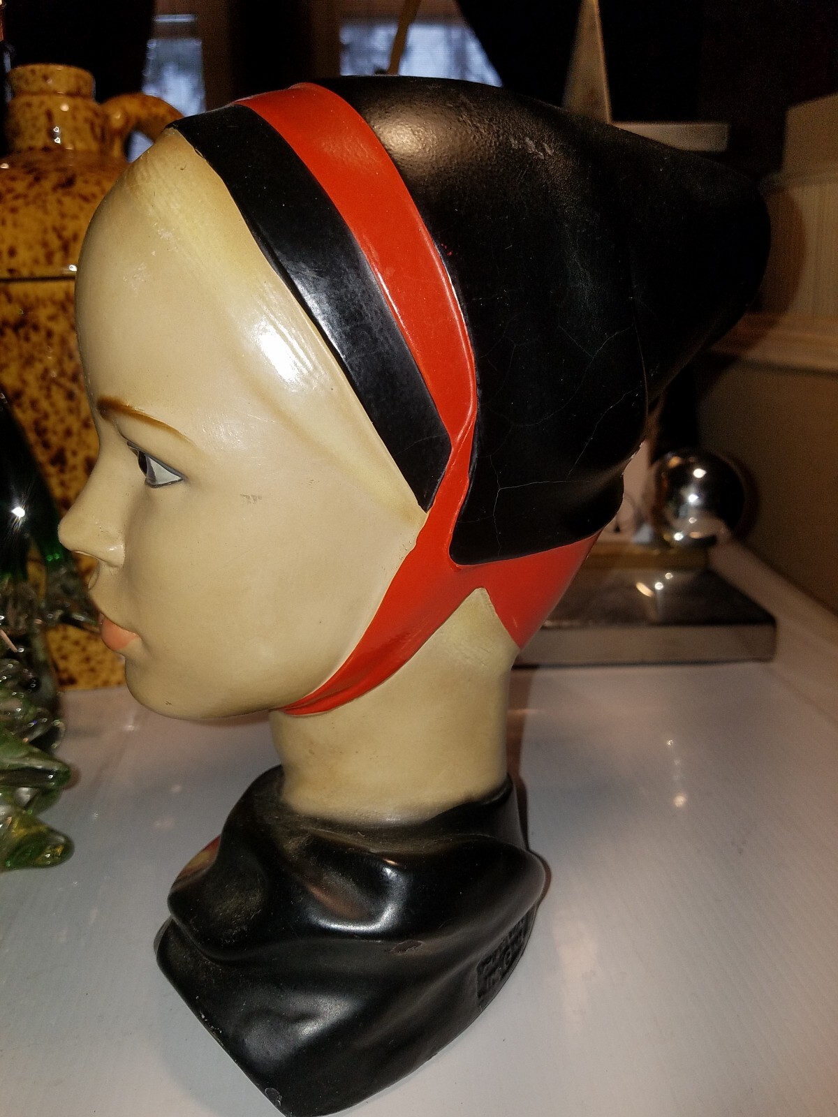 Vintage Marwal Scandinavian MCM Chalkware Plaster Girl Head Bust 8.5″ Tall