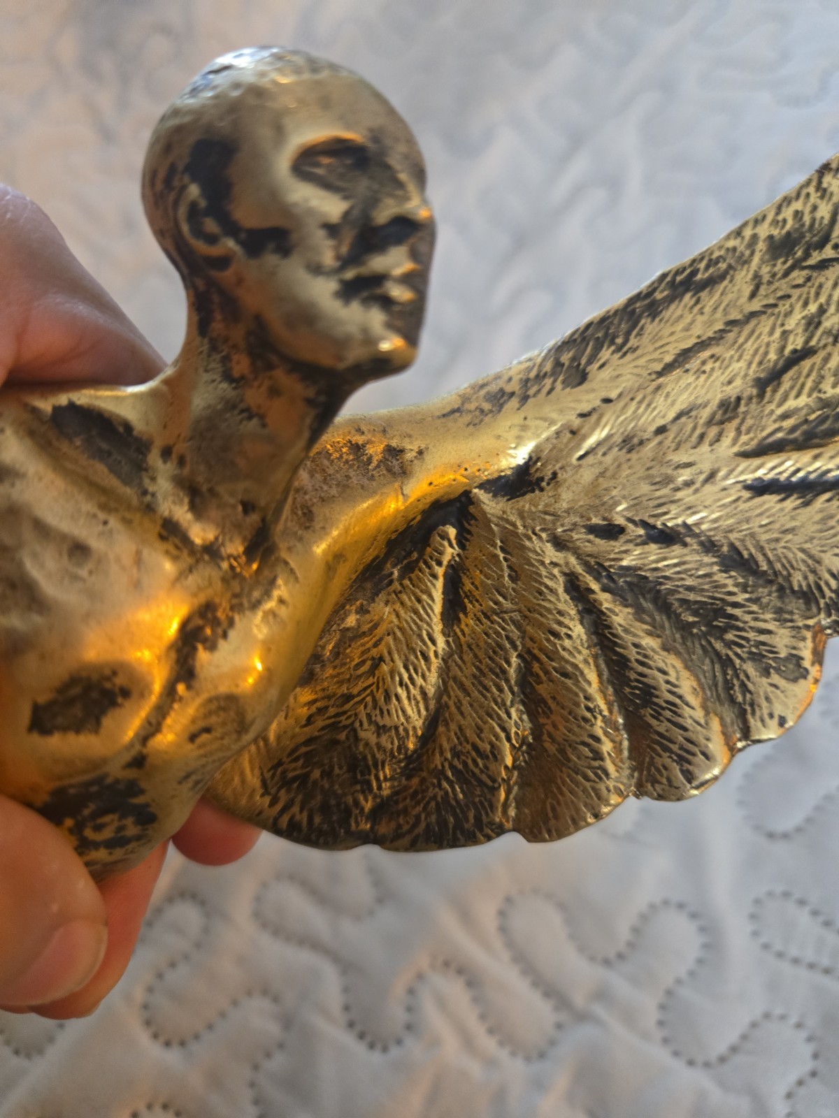 Cast Brass Art Deco Style 20th Century Dancing Icarus Sculpture Stone Base 19″