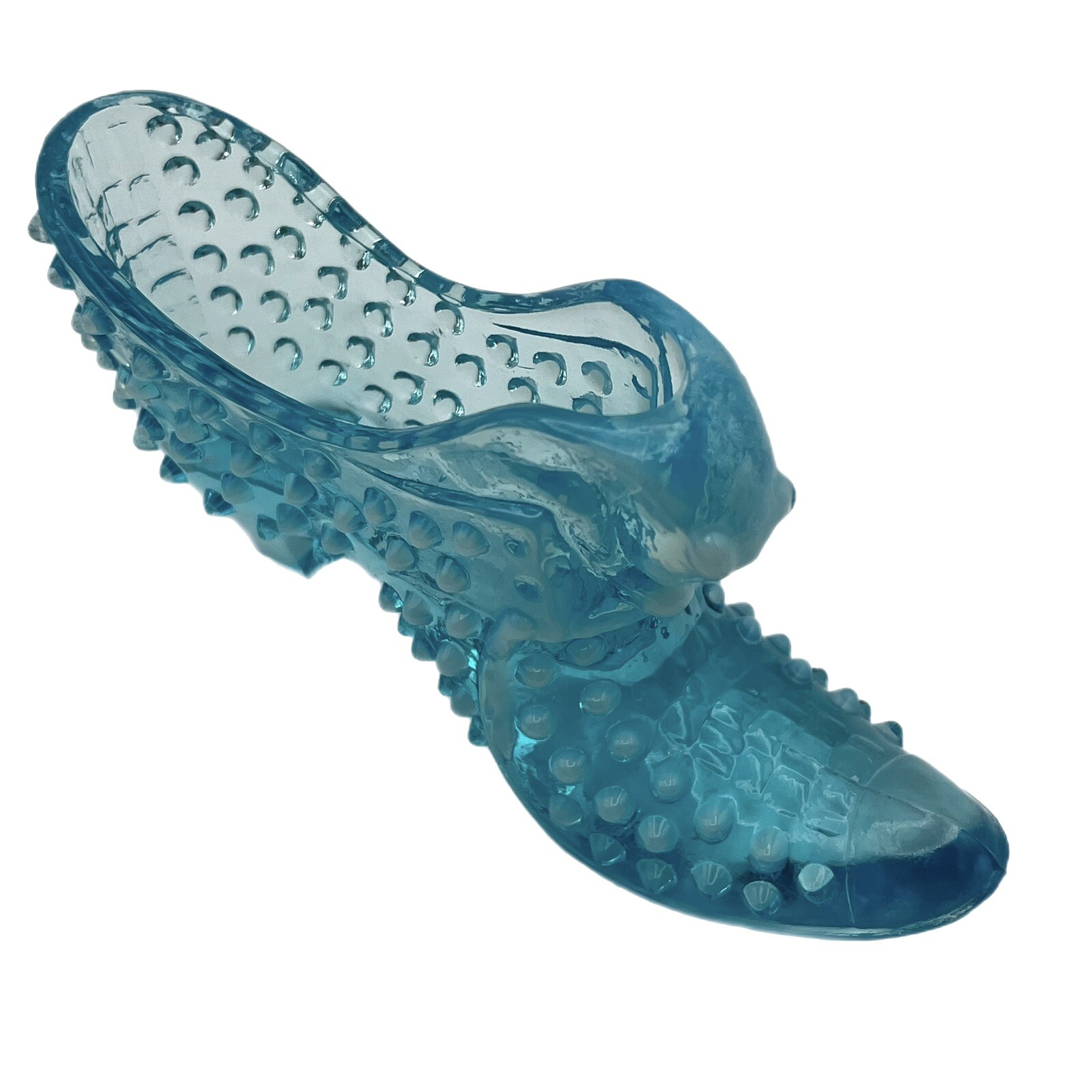 Vintage Aqua Blue Opalescent Hobnail Art Glass Cat Head Slipper Shoe Boot 5 1/2″