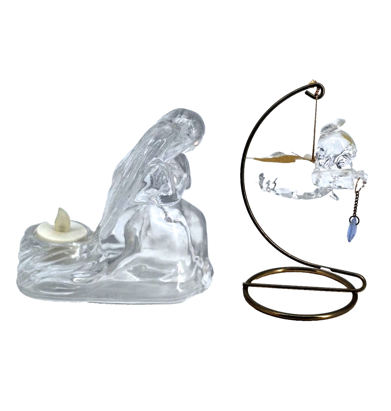 2 Vintage Glass Angel Figurines Cherubs Angels Home Décor Gifts