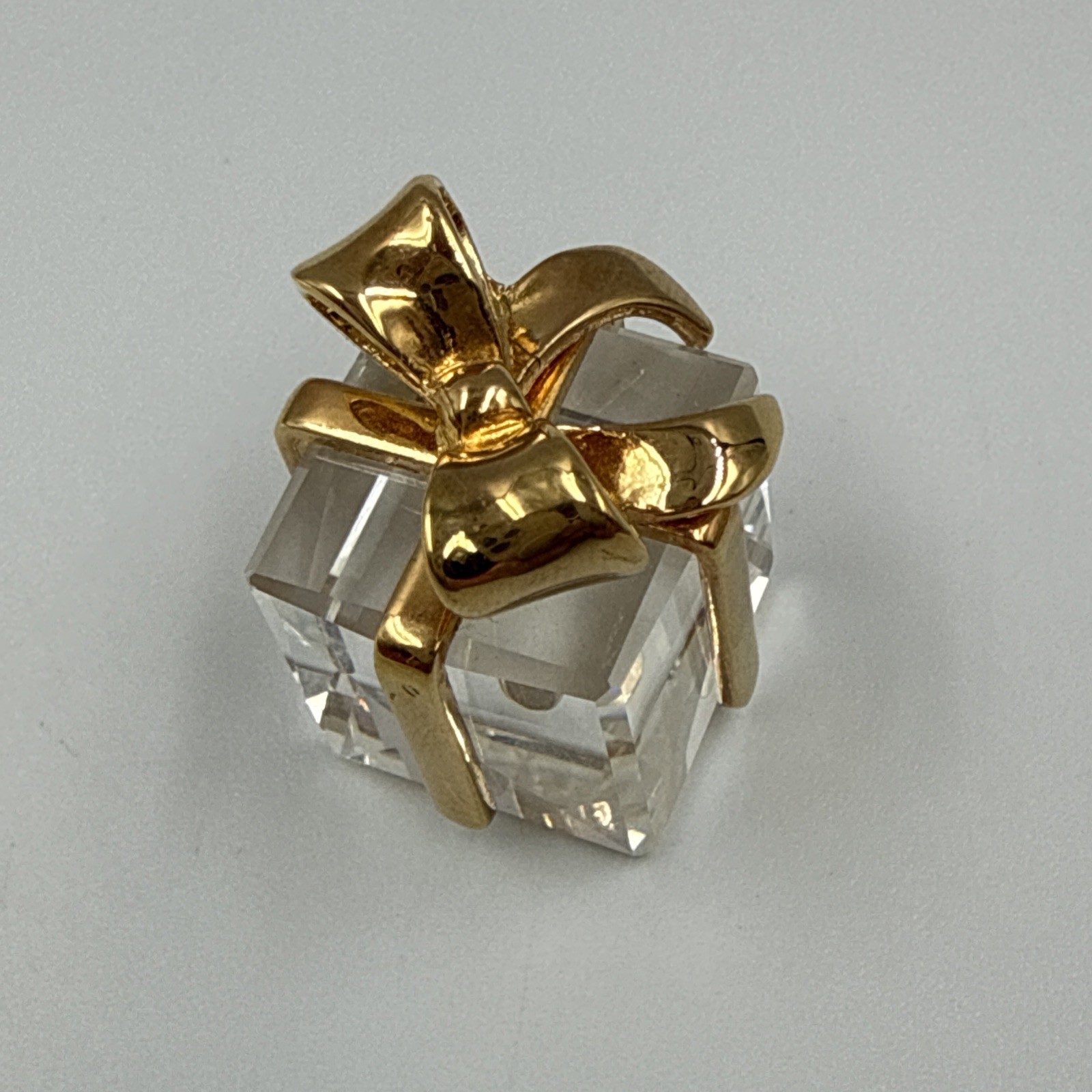 VTG SWAROVSKI Small Crystal Present Gift Box w/ Gold Plated Bow Miniature Retire