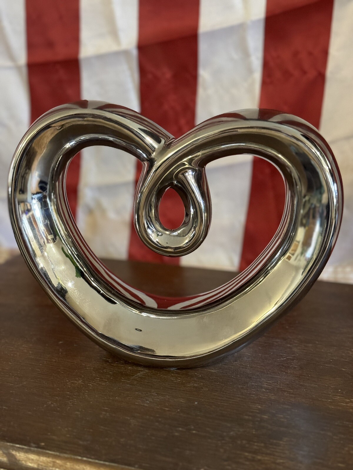 Pier One Import Chrome Heart Ceramic Sculpture Statue Art Love Home Decor 8″x10