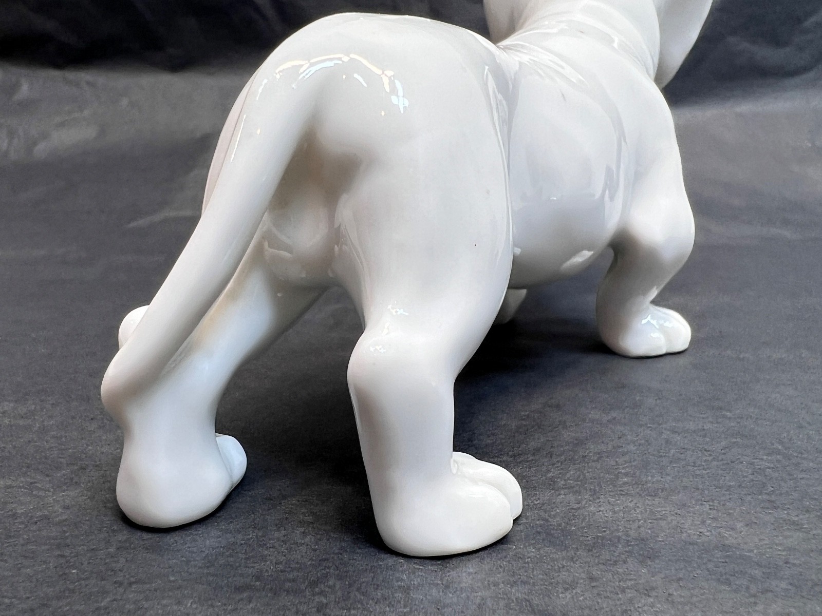 Antique German Gebruder Heubach Porcelain Figurine Dachshund Dog Glass Eyes