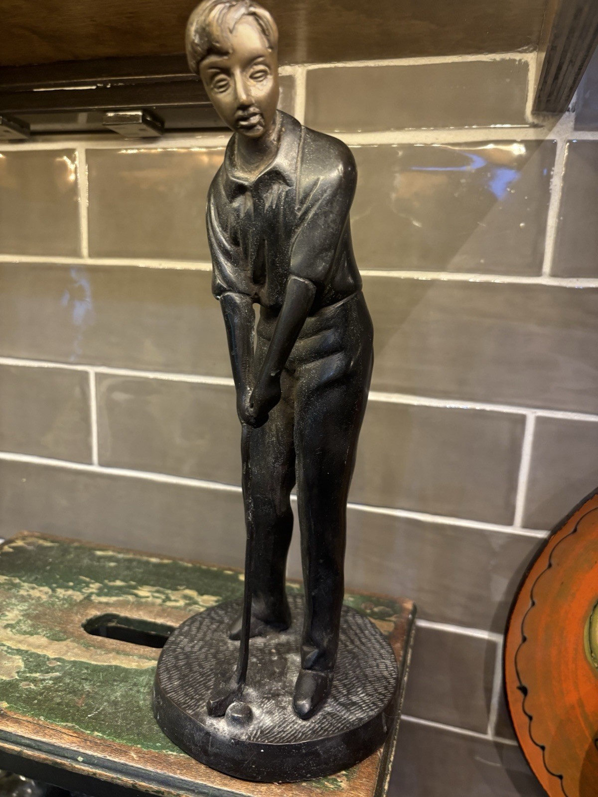 Vtg Early 20th Century Bronze Golfer Figurine Statue 12” Nice Heavy