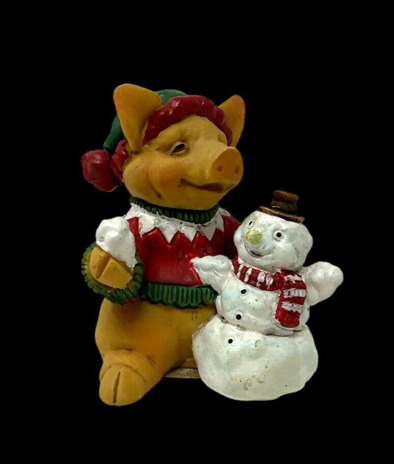 Vintage Ganz Pigsville LET IT SNOW Pig Figurine Piglet MX1373 Winter 1993