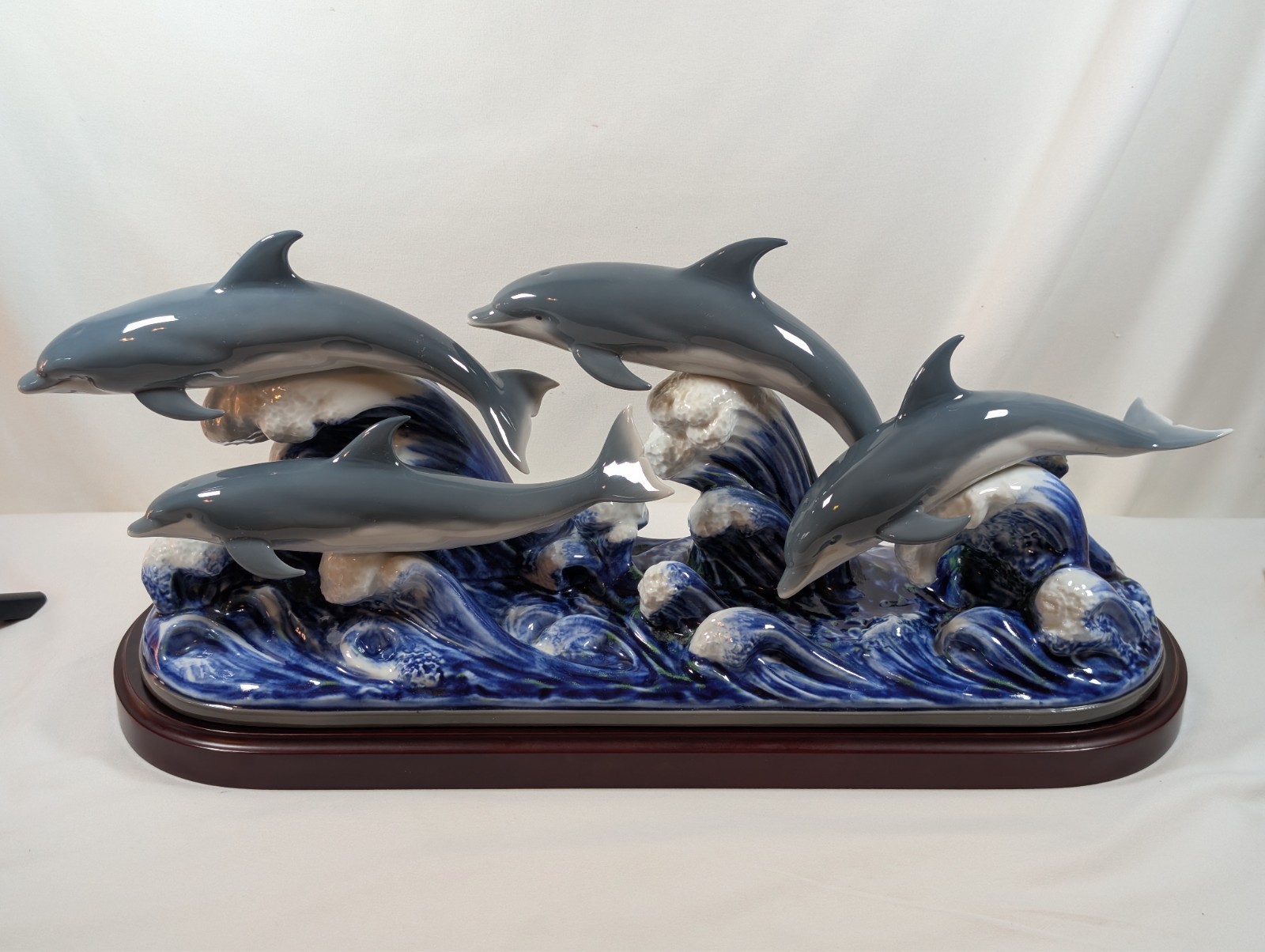 Lladro 6436 “The Dolphins” Porcelain Figurine Sculpture w/ Wood Base – Excellent