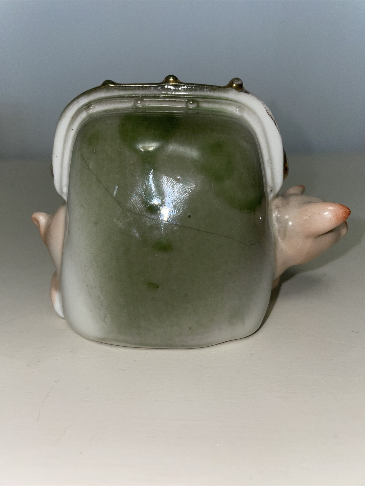 Antique Pink Pig Fairing Green Suitcase Bank Souvenir Germany Signed