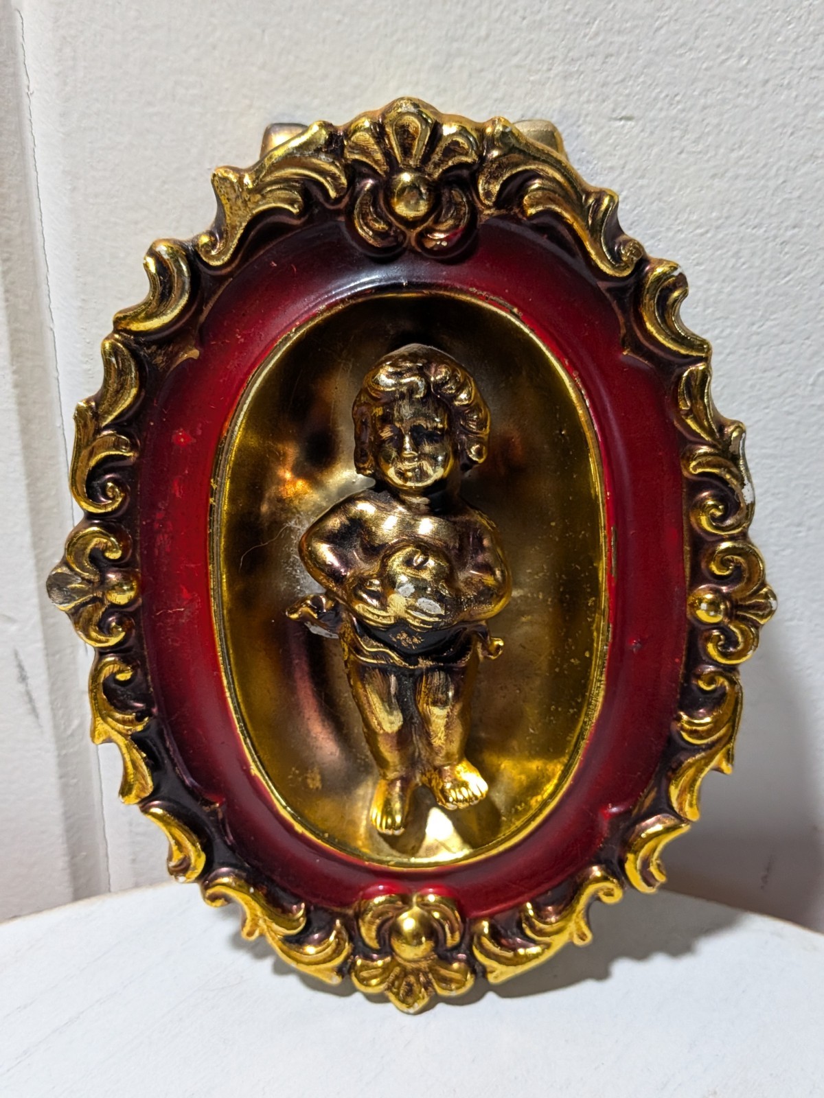 Vintage Gold-Tone Cherub/Putto Wall Plaque — Baroque Style, Made in Japan