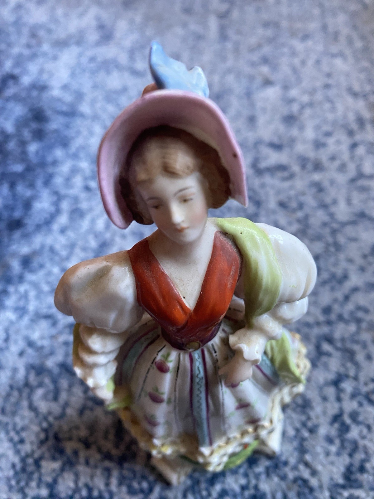 Antique Samson French Porcelain Figurine Woman Bonnet Gold Anchor 7″