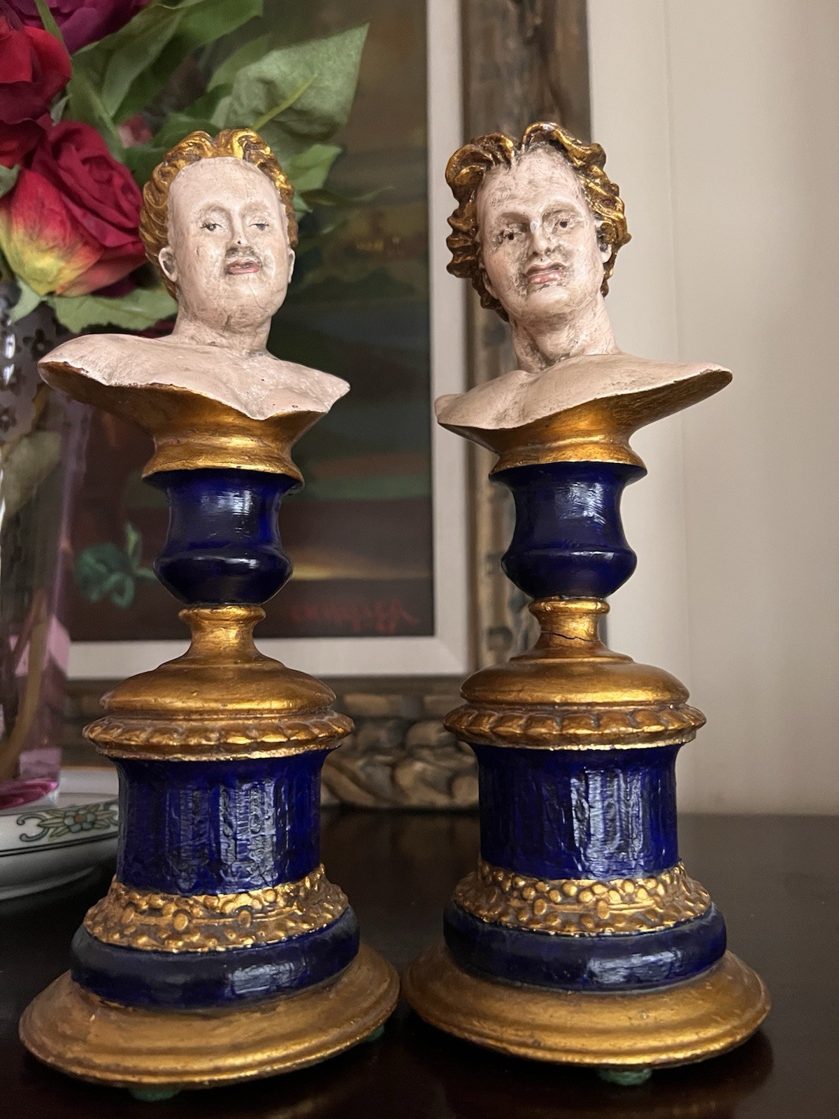 Signed Marlo Statues 9.5 Height Hand Painted