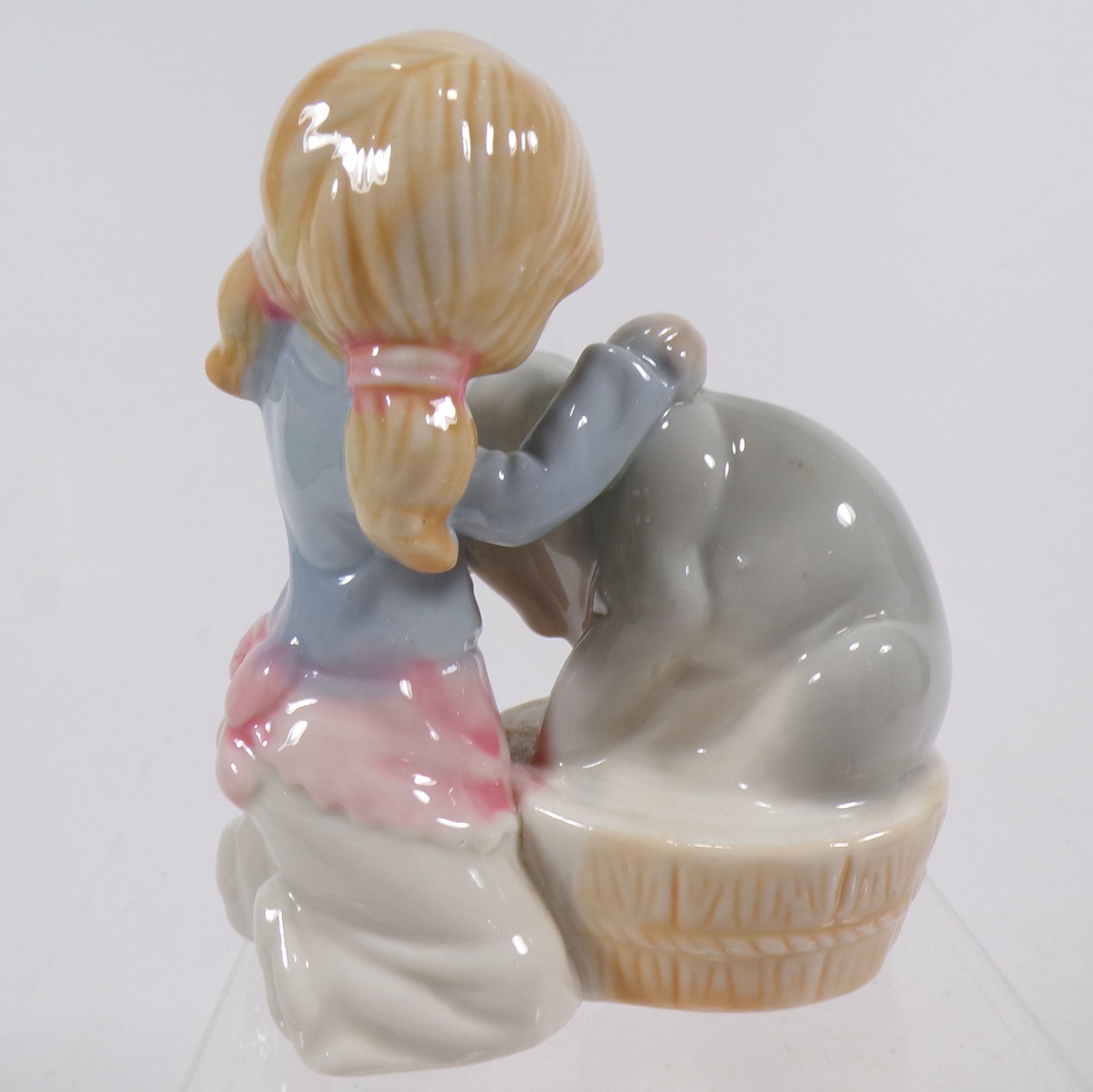 Girl & Dog Lot of 3 Collectible Figurines 4″H Blue Beige Brown Porcelain