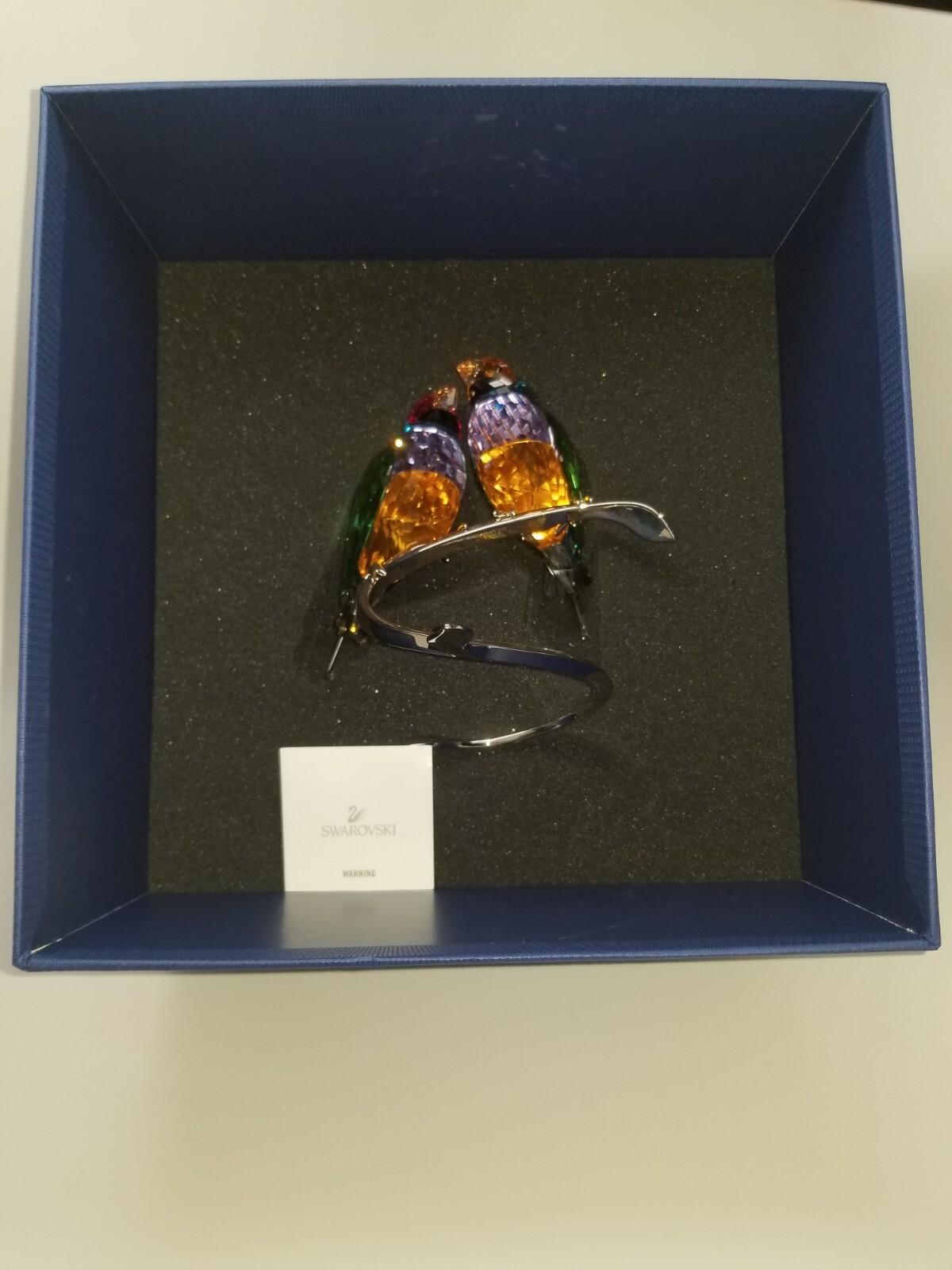 Swarovski Gouldian Finches Peridot Birds Silver Stand Crystal Figurine #1141675
