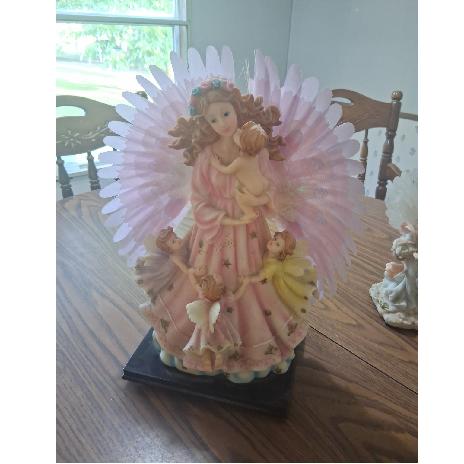 Angel Musical Figurine Pink Yellow Dress Children Resin Painted Contemporary