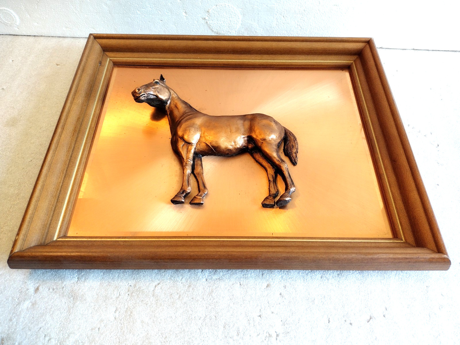 Copperama Equestrian Horse Framed Copper Relief 16″ X 13″ MCM New In Box