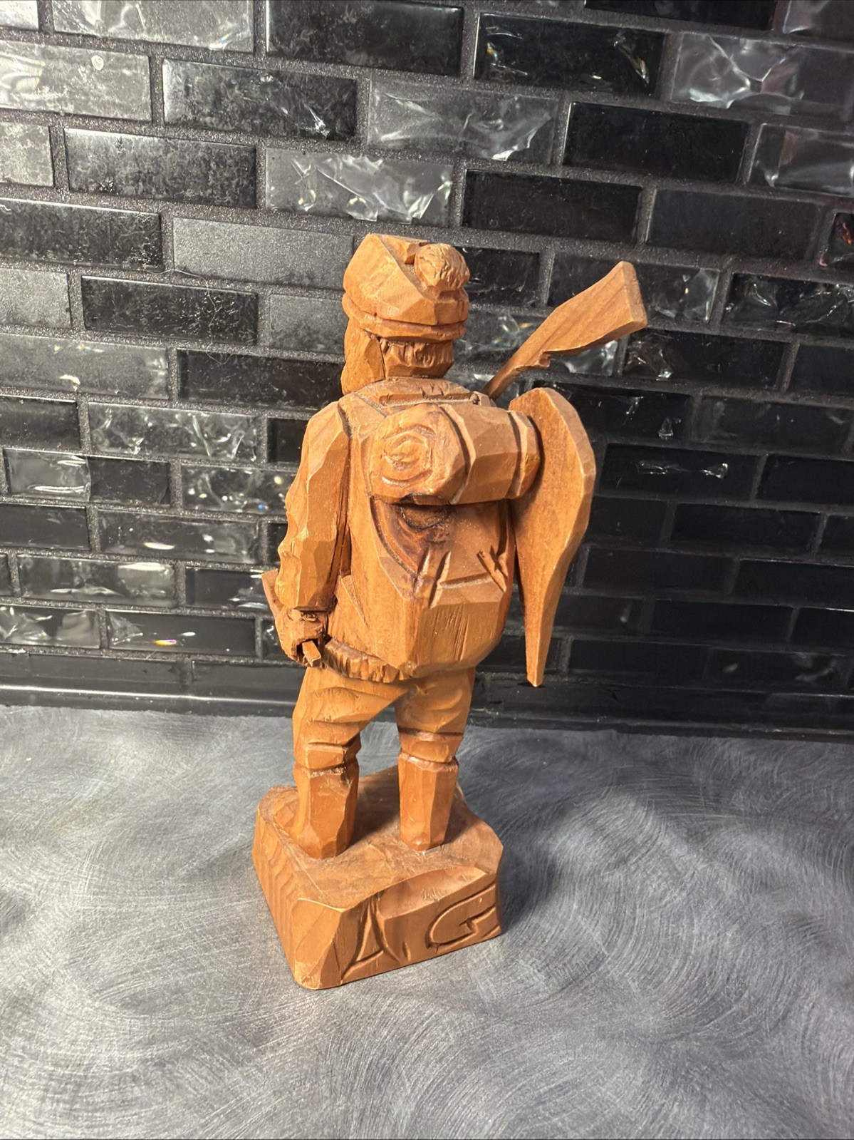 RARE Vtg Amede Godro Handcarved WOOD Hunter Axman Statue Quebec Artist Signed