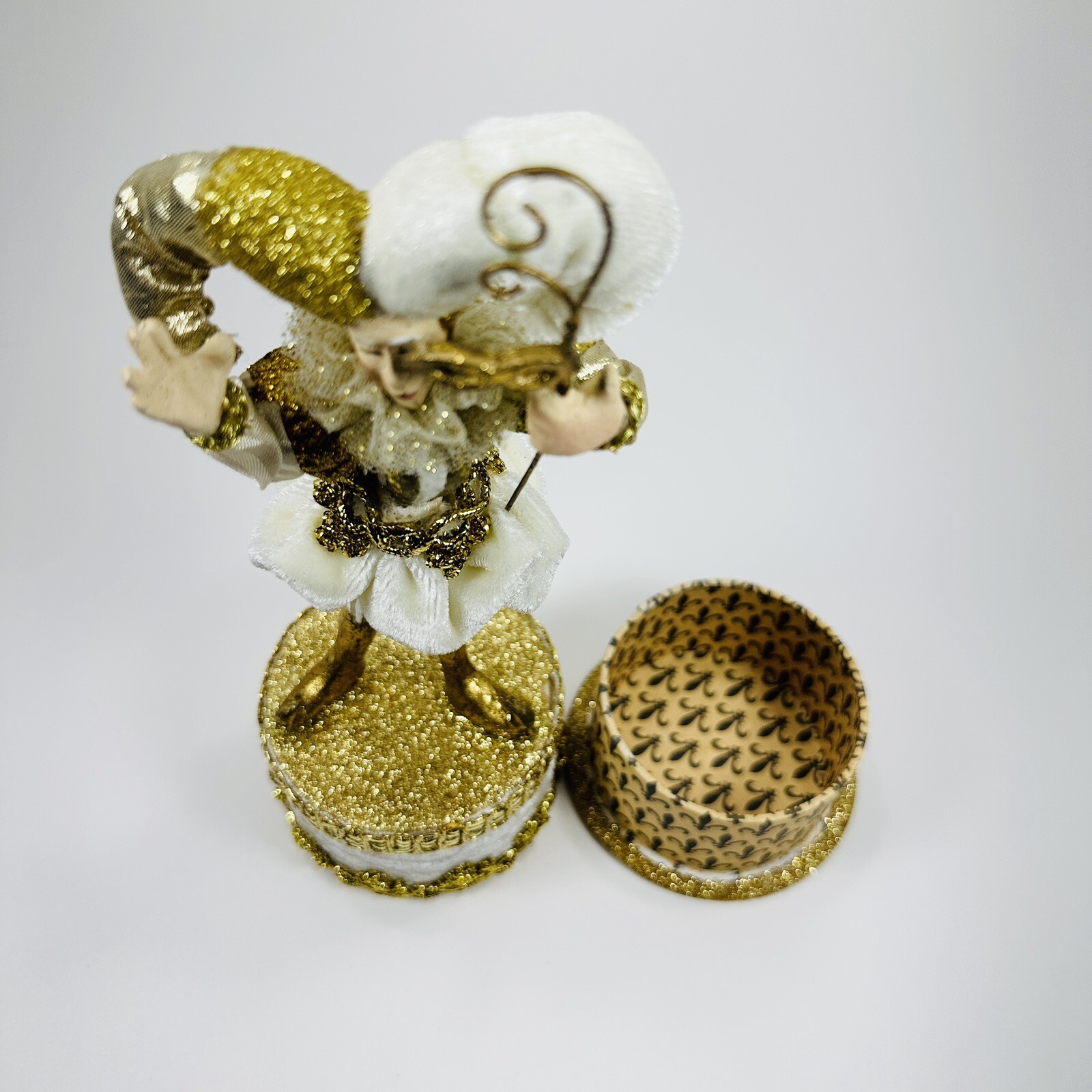 Katherine’s Collection at Silver Lake Gold & Ivory Jester on Round Trinket Box