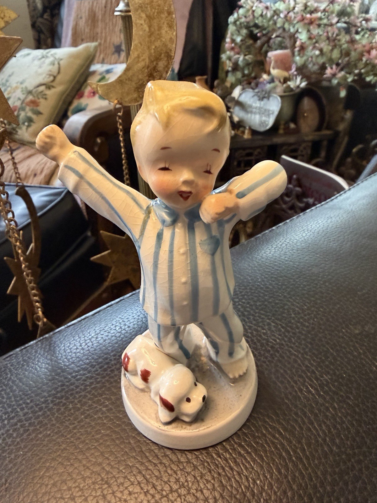 Vintage 1950s Ucagco Waking Sleepy Boy In Pajamas Figurine Ceramic Japan