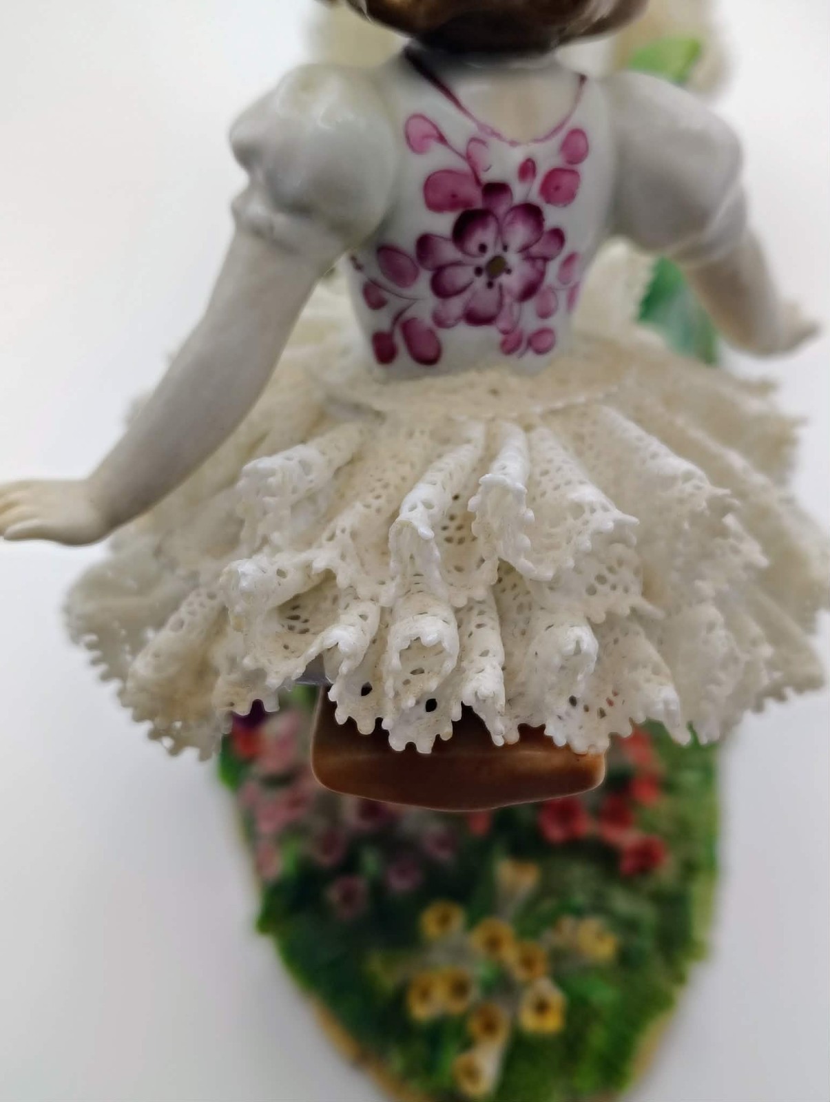 Antique 1850’s German Dresden Lace Sitzendorf Porcelain Girls on Seesaw Figurine