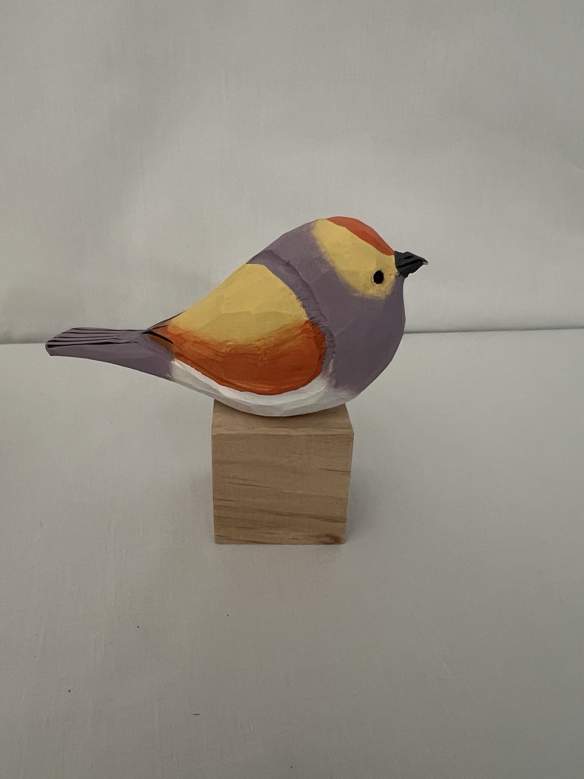 Hand Carved Bird Figurines, Hand-painted Sculpted Wooden Birds, Wood Birds x2