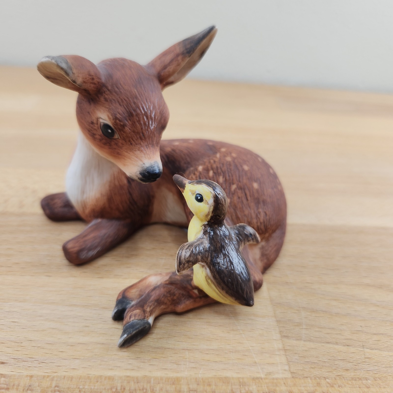 Vintage Porcelain Figurine Deer Fawn and Baby Duckling “Friends” by Eva Dalberg