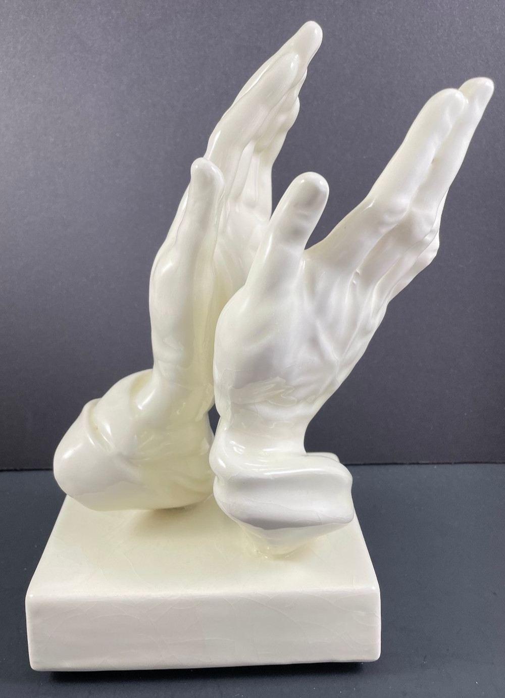 Ceramic Praying Hands Figurine Religious Off White Vintage 9.75″H Handmade 1969