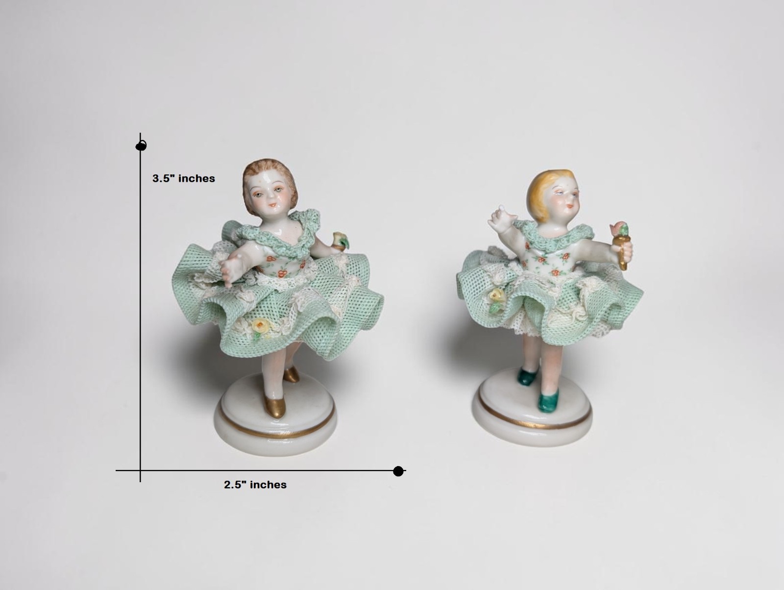 Vintage Pair Irish Dresden Porcelain Lace Ballerina Figurines Emerald Collection
