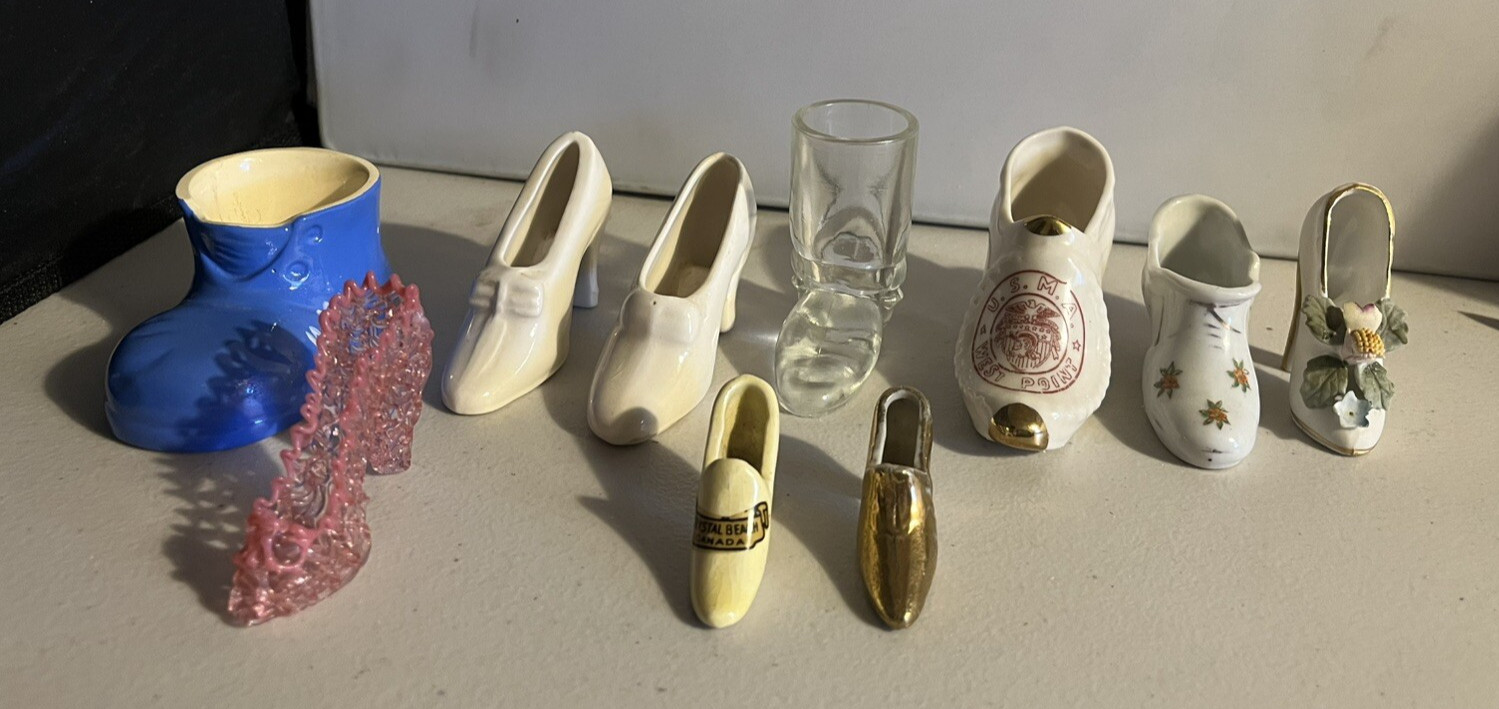 Lot of 10 Vintage Miniature Shoes Ceramic Glass Boot Porcelain Japan Collection