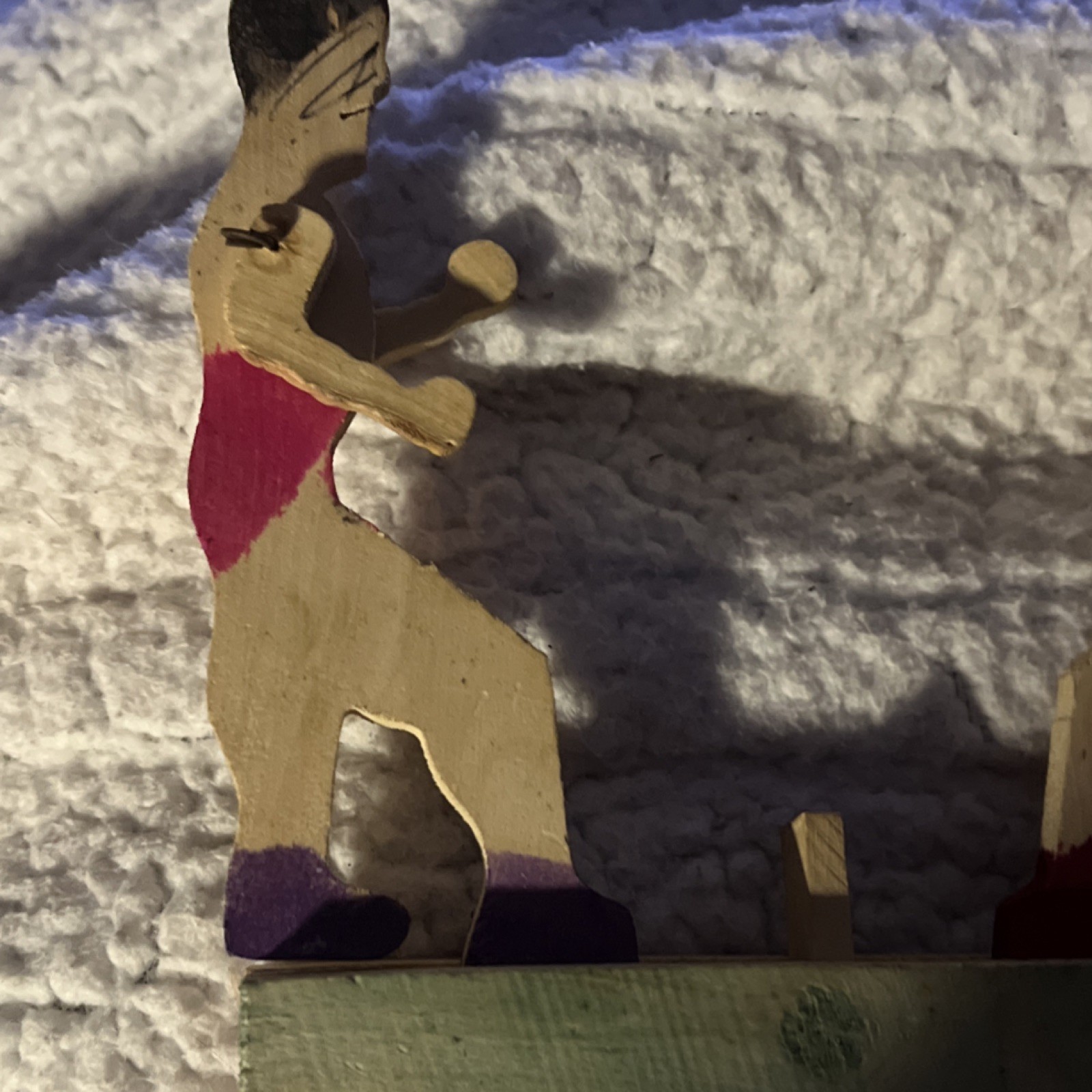 Handcrafted Hand-Painted Wooden Boxing Posable Figure Sculpture Beige Red Purple