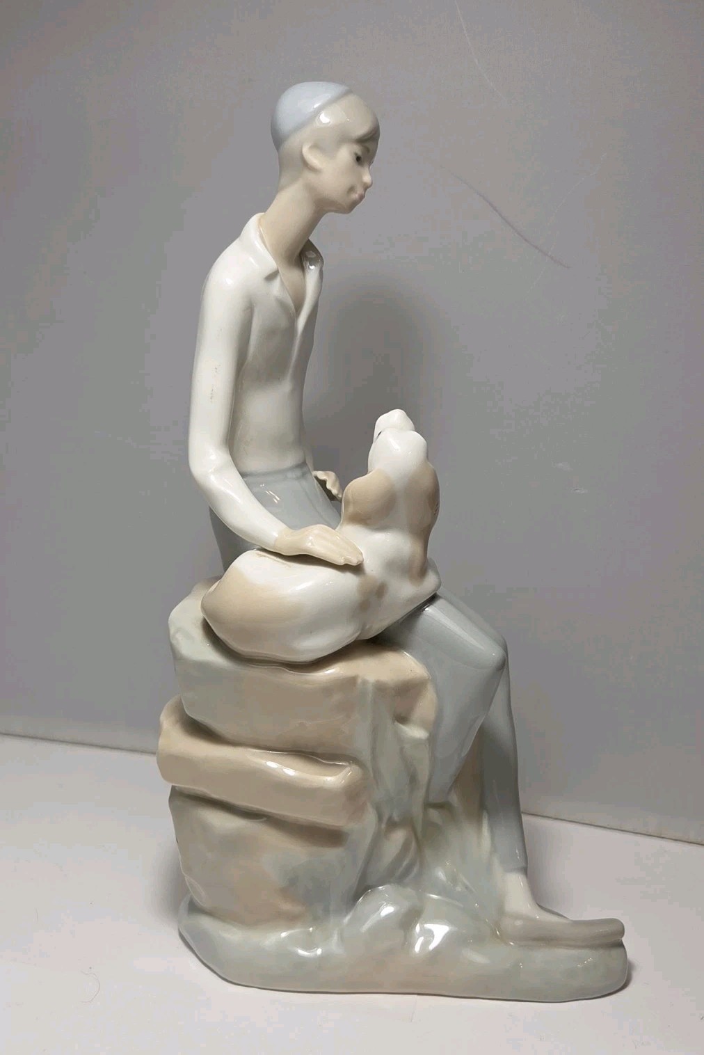 NAO by Lladro Tall Man with Spaniel Dog Puppy Figurine 10” Tall No BOX