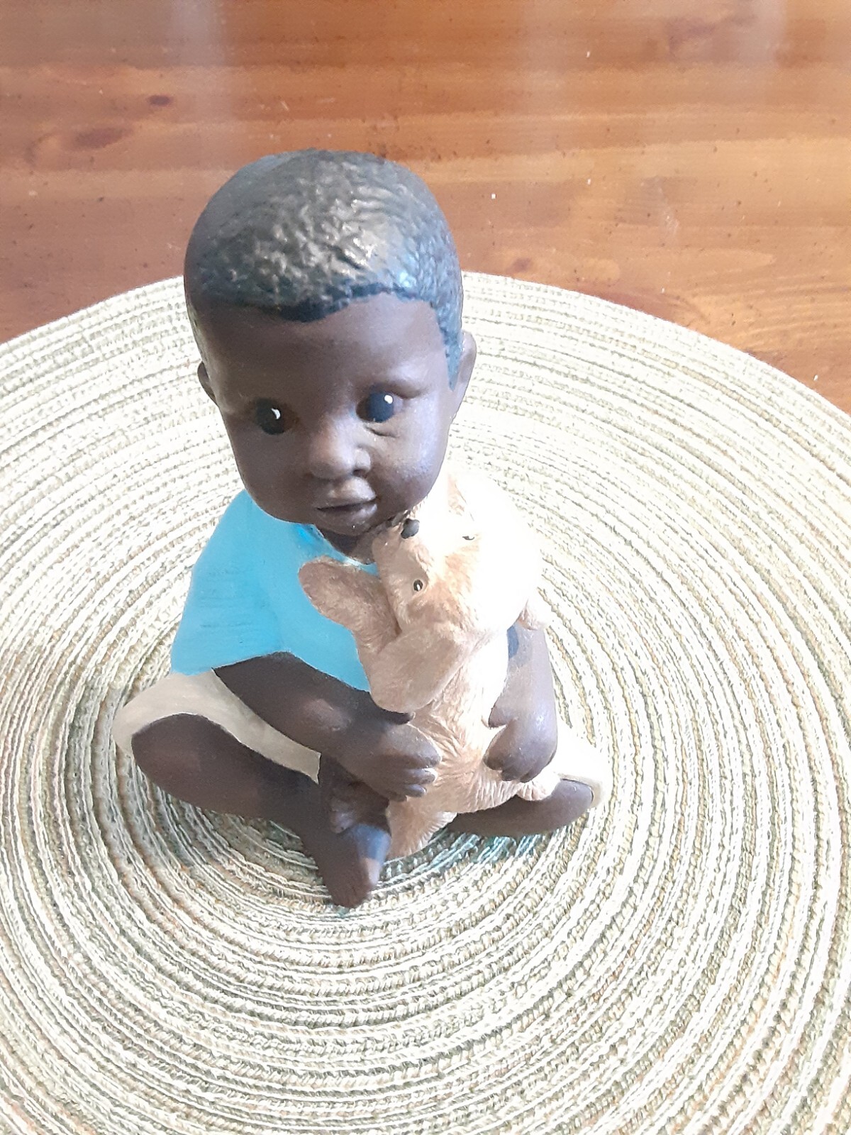Vintage Ceramic Young Boy w/ Puppy Dog Statue Retro Decor MCM