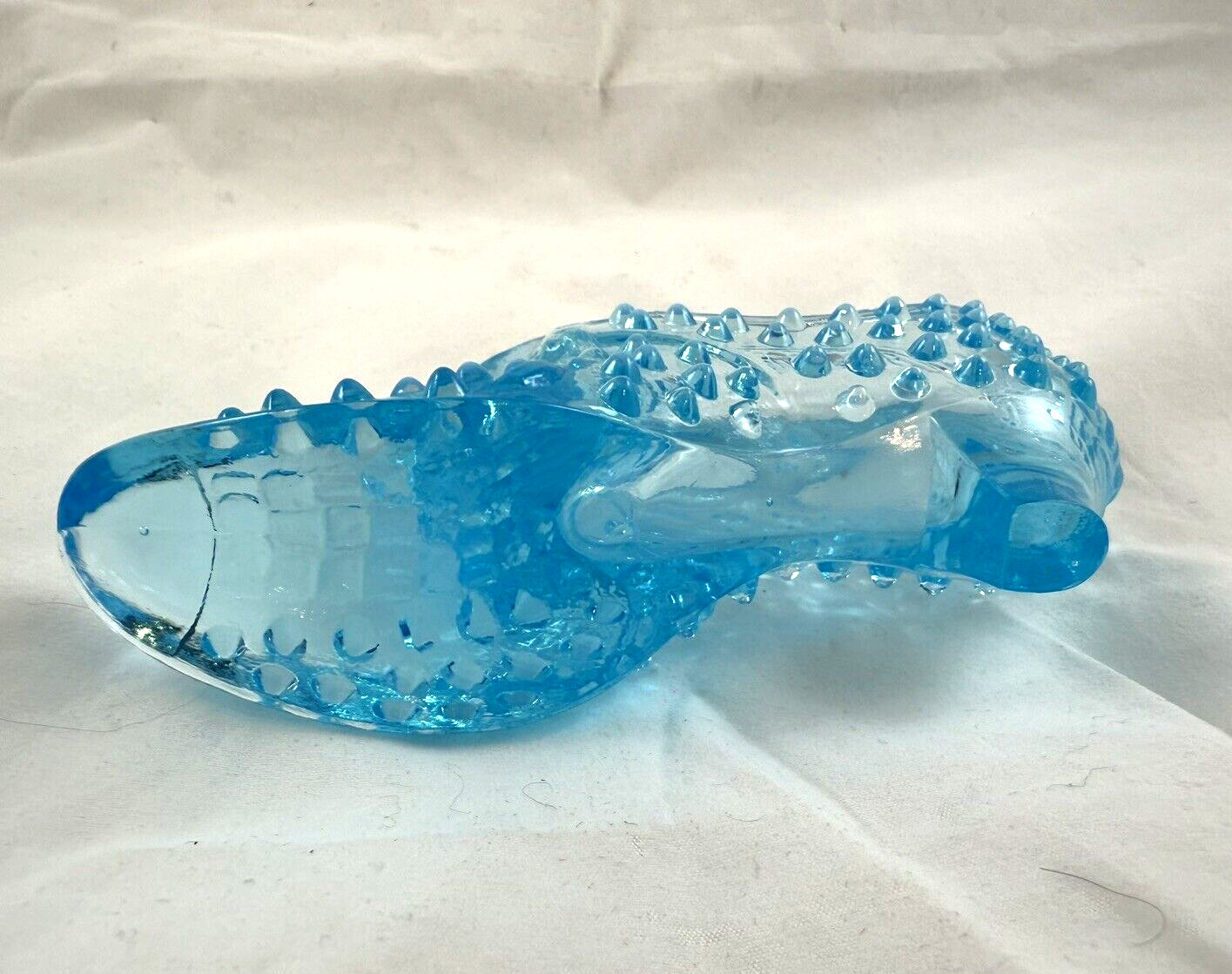 Vintage Fenton Opalescent Blue Glass Hobnail Shoe Slipper Cat Head