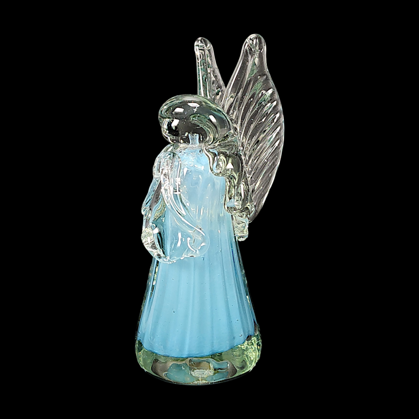 UPAVIM Handblown Glass Angel Figurine with a Blue Body and Clear Wings 4.50″