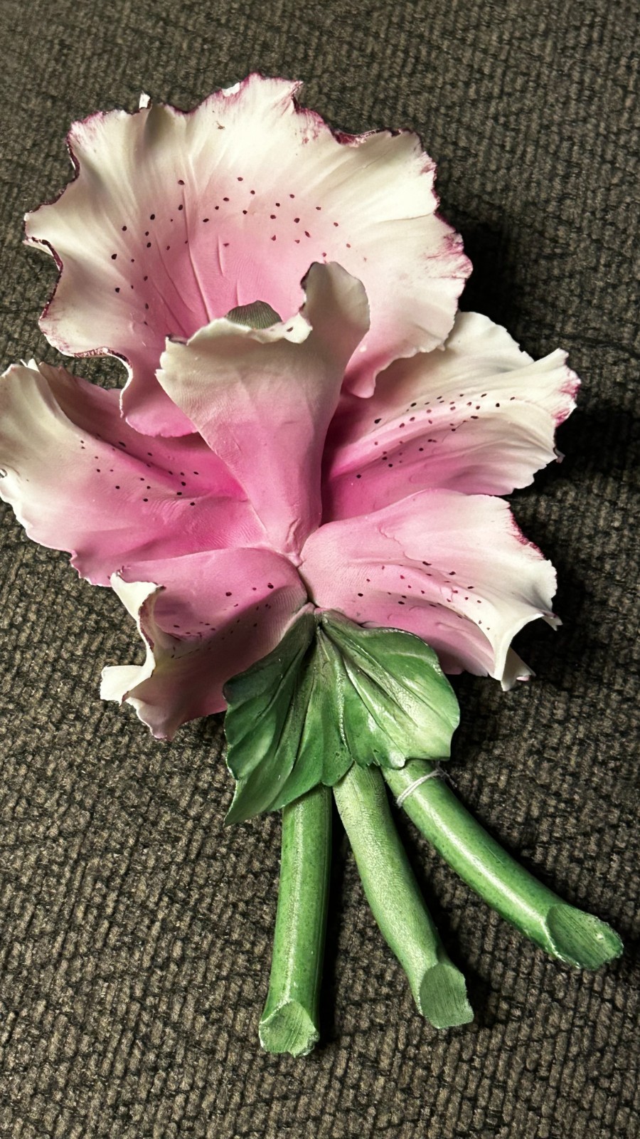 Vintage Capodimonte Made in Italy Purple/Pink Orchid Iris Flower w/ Backstamp