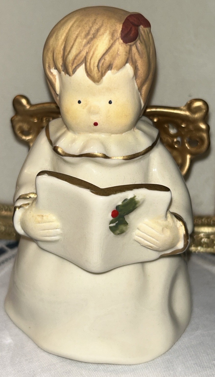 Set Of 2 Merry Brite Porcelain Angel Figurines, Gold Wings, Songbook & Star 4.5”