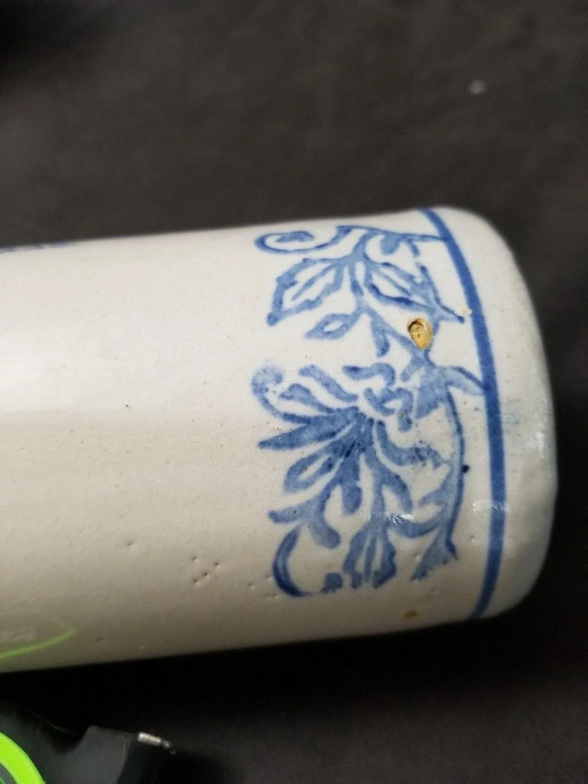 Blue and White Stoneware Cameron, Texas Advertising Rolling Pin c.1905 j.d. Robb