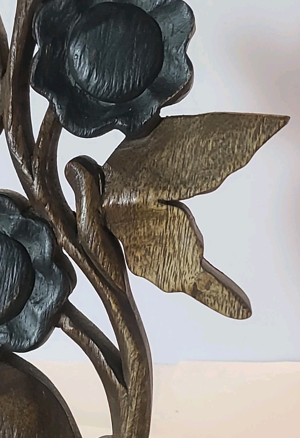 Hand Carved Flower Sculpture Statue Multi Tone Wood 12 1/4″